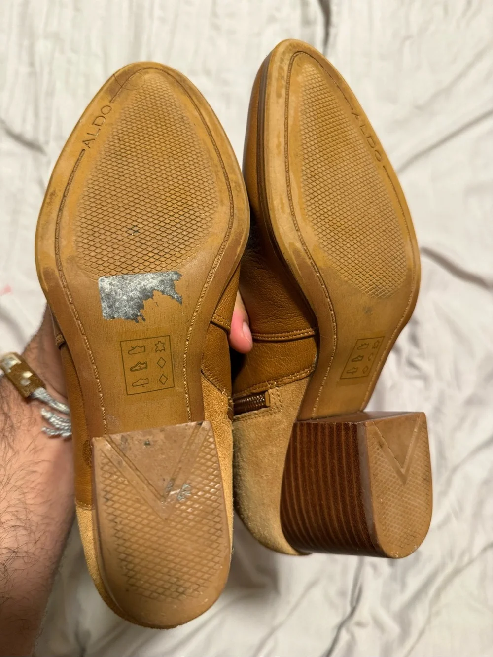 Women’s Aldo Tan Leather Block Heel Ankle Boot